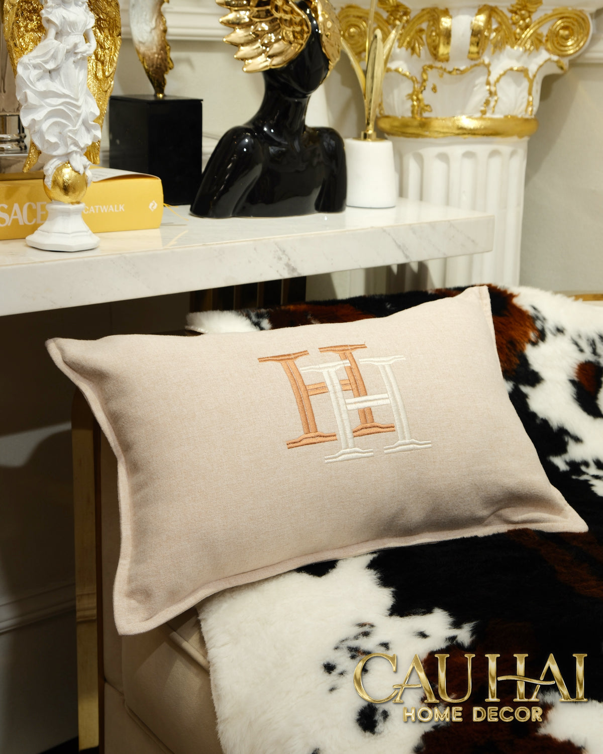 Vỏ Gối Linen Thêu Cheval Équestre Ivory 30x50