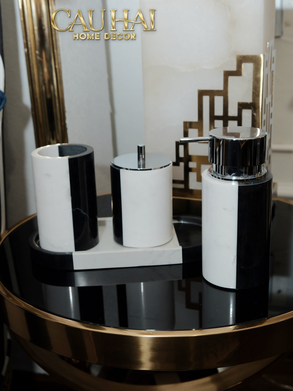 Set Nhà Tắm Đá Marble Trắng Đen Bản Đặc Biệt - Monolith Noir & Ivoire Oval Tray - Bathroom Vanities 4pcs-KHAY TRANG TRÍ-Đối tác tại Trung Quốc theo từng đơn đặt hàng-CẬU HAI HOME DECOR