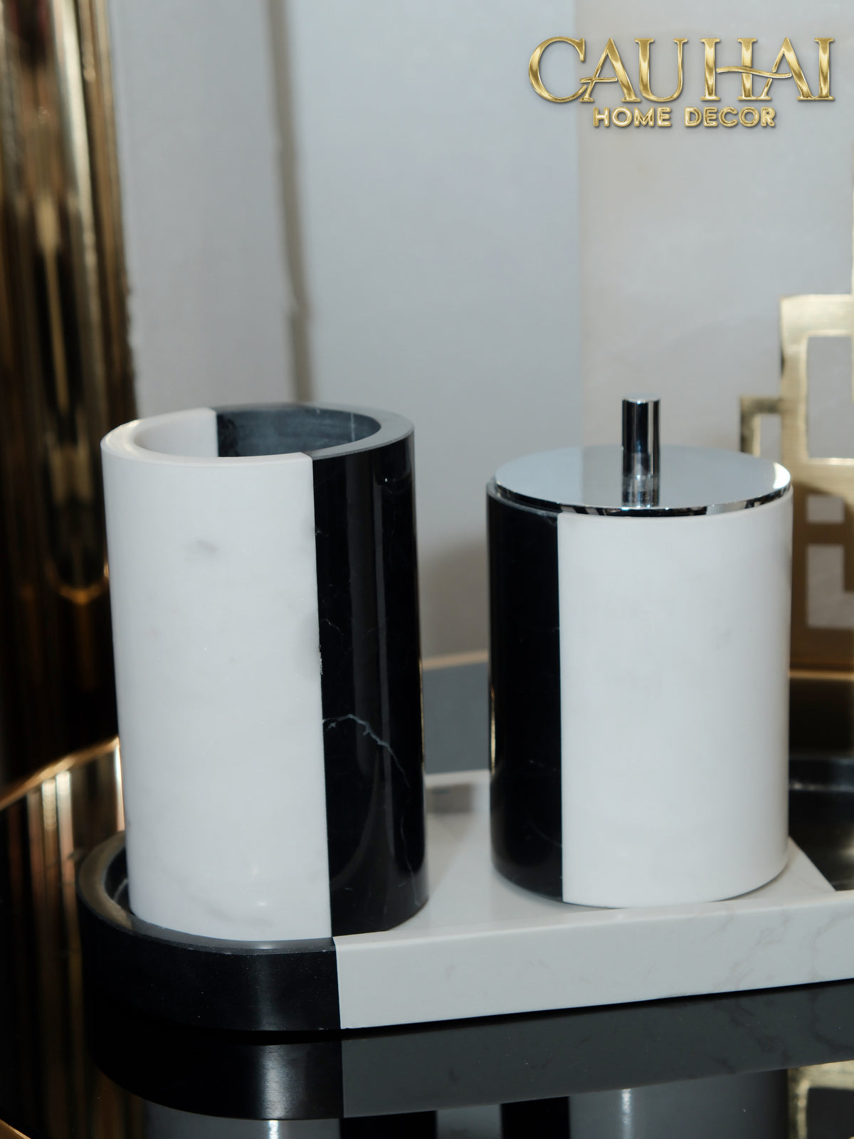Set Nhà Tắm Đá Marble Trắng Đen Bản Đặc Biệt - Monolith Noir & Ivoire Oval Tray - Bathroom Vanities 4pcs-KHAY TRANG TRÍ-Đối tác tại Trung Quốc theo từng đơn đặt hàng-CẬU HAI HOME DECOR