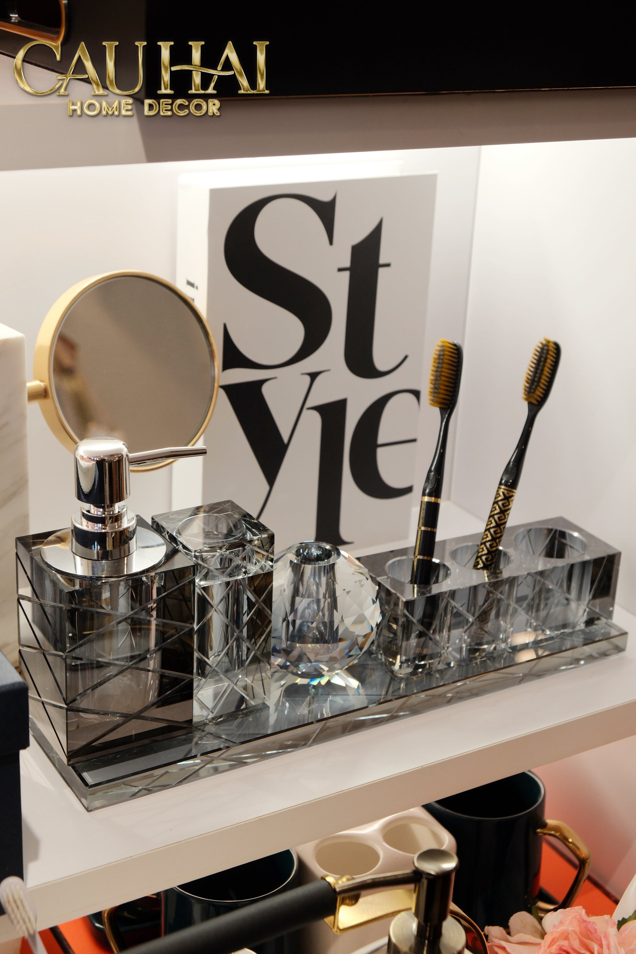 Maison Couture - Set Nhà Tắm Pha Lê  Lumière Cristalleries Bathroom Vanity Set - Cannage Facetté Set 5pcs