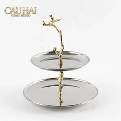 Đĩa 2 Tầng Platinum Elysian Golden Branch Canary Harmony - Étagère 2 Niveaux 26x30-LY THỦY TINH-CẬU HAI HOME DECOR
