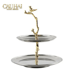Đĩa 2 Tầng Platinum Elysian Golden Branch Canary Harmony - Étagère 2 Niveaux 26x30-LY THỦY TINH-CẬU HAI HOME DECOR