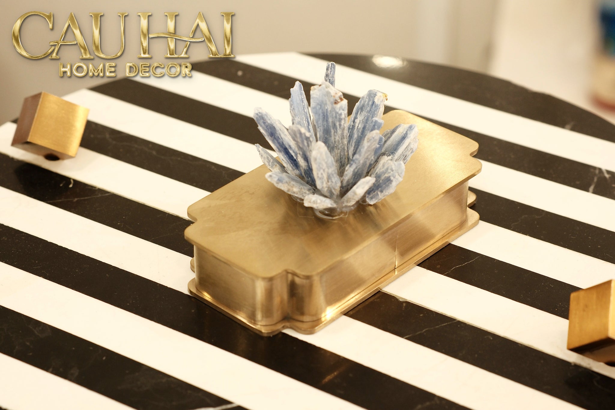 Hộp Tăm Bông Inox Đính Thạch Anh Cristal Minéral D'Or Toothpick Holder 6x12