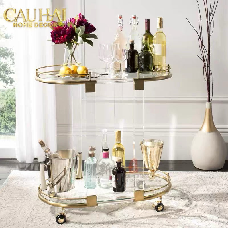 Maison Couture - Xe Đẩy Quầy Bar Oval 2 Tầng Kính Acrylic L’Arc Doré