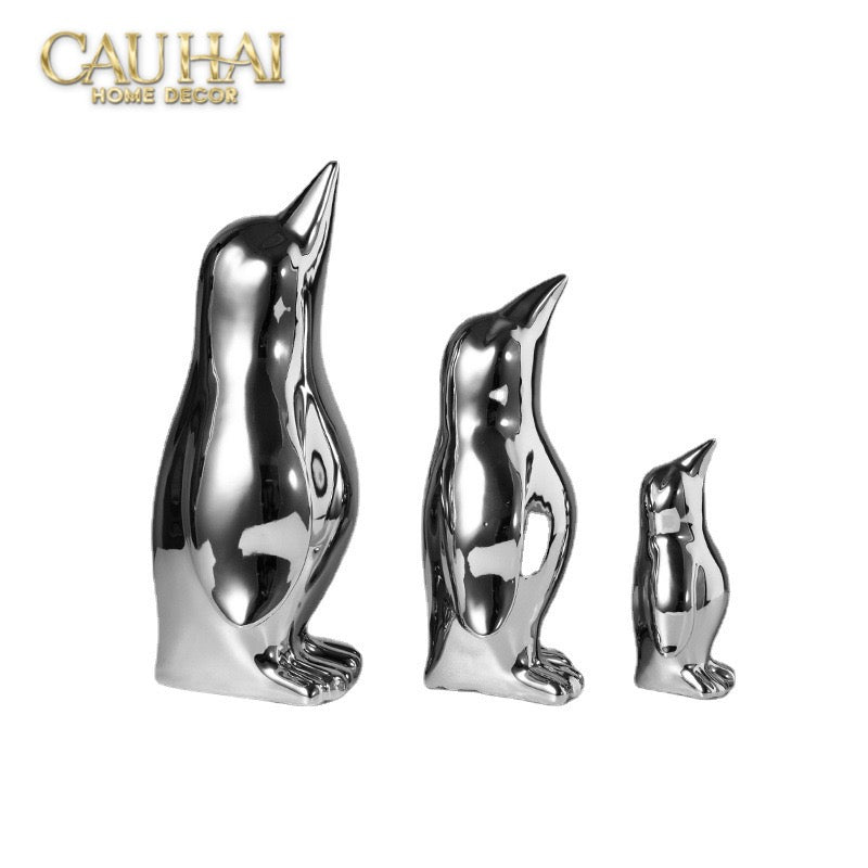 Set 3 Tượng Chim Cánh Cụt Ceramic Penguin Argenté 3pcs