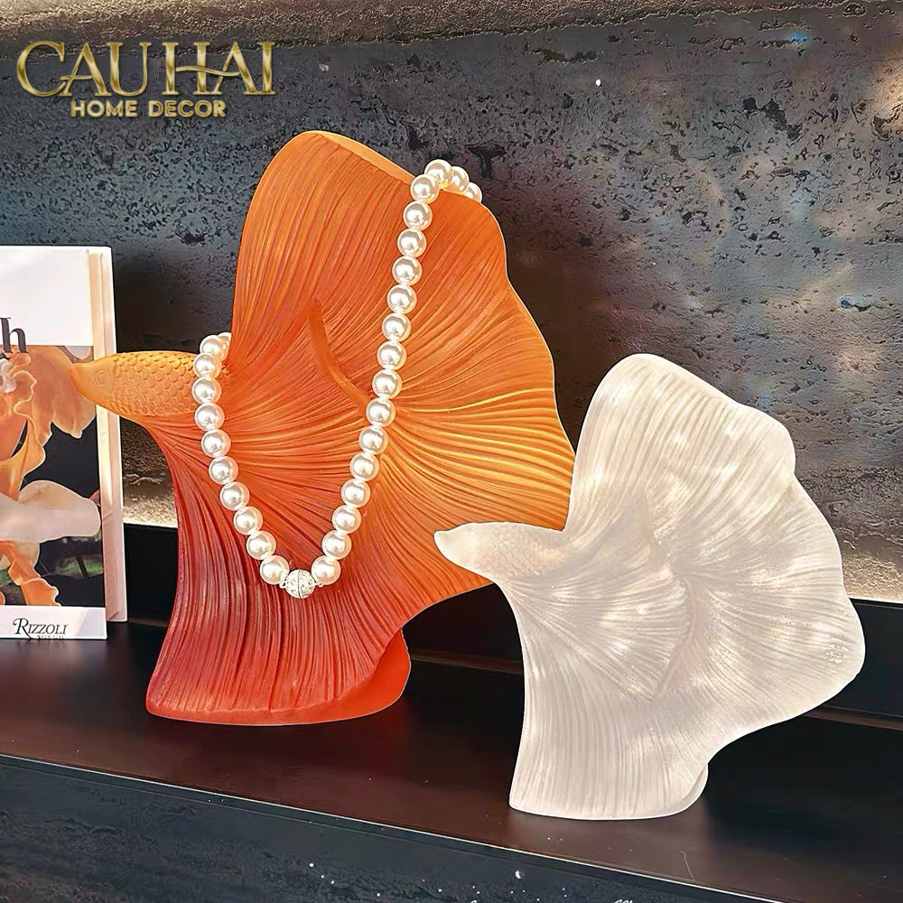Maison Couture - Set Tượng Cá Nghệ Thuật Betta Resin Lumière Wave Amber Blanc