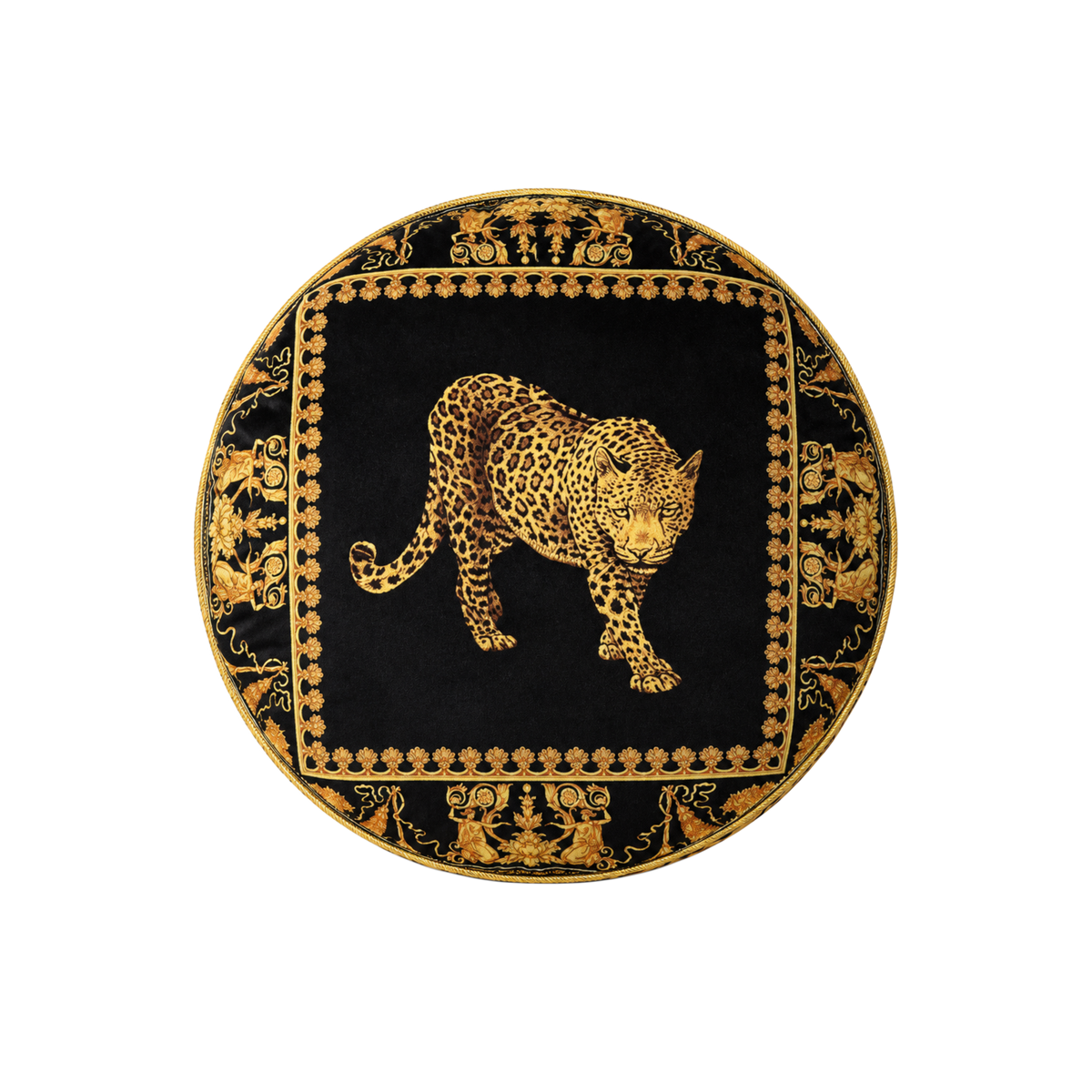 Gối Tròn Velvet Baroque Leopard Noir D45