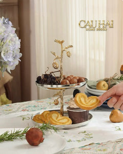 Elysian Couture - Đĩa 2 Tầng Platinum Elysian Golden Divine Olive Branch 17x24-LY THỦY TINH-CẬU HAI HOME DECOR