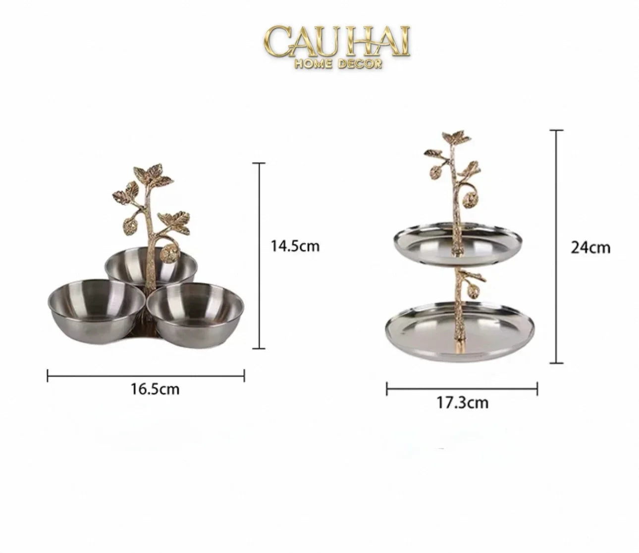 Elysian Couture - Đĩa 2 Tầng Platinum Elysian Golden Divine Olive Branch 17x24-LY THỦY TINH-CẬU HAI HOME DECOR