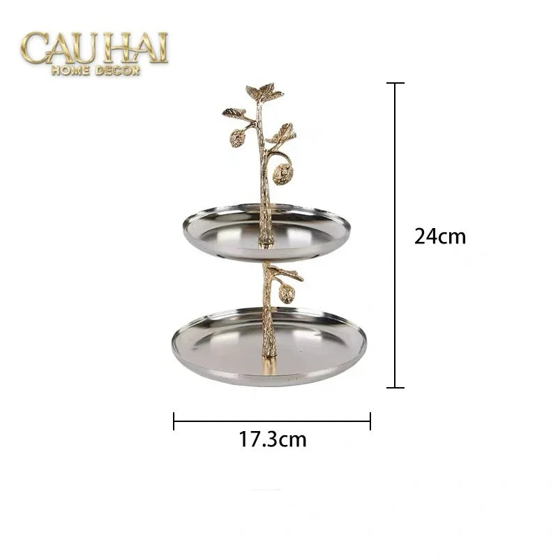 Elysian Couture - Đĩa 2 Tầng Platinum Elysian Golden Divine Olive Branch 17x24-LY THỦY TINH-CẬU HAI HOME DECOR