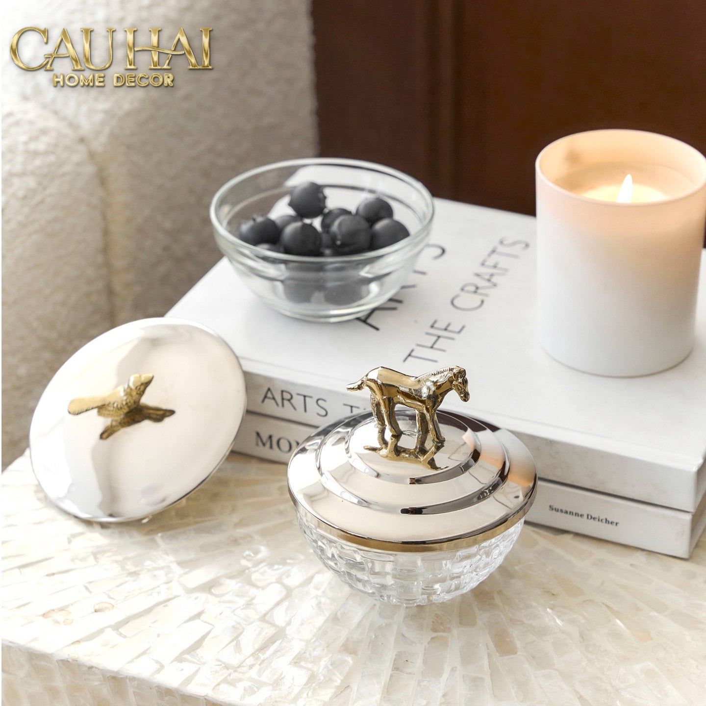 Elysian Couture - Lọ Kẹo Ngựa Đồng Brasson Stallion Ashva Royale Candy Jar Indira Atélier 11.4x12.7-Lọ kẹo Canister Bonbonnière-CẬU HAI HOME DECOR