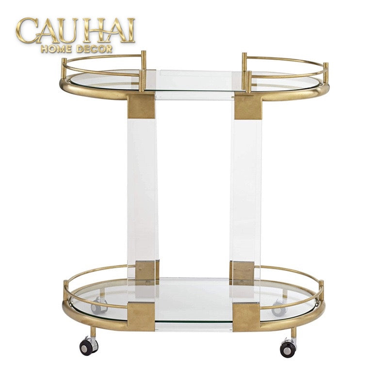 Maison Couture - Xe Đẩy Quầy Bar Oval 2 Tầng Kính Acrylic L’Arc Doré