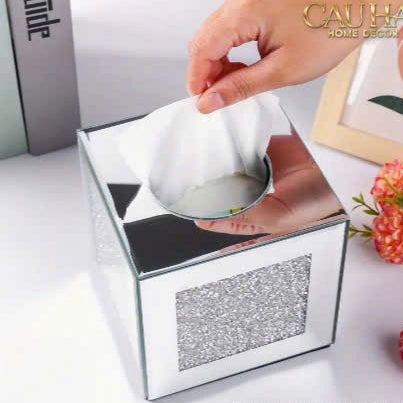 Haute Folie - Hộp Khăn Giấy Vuông Mặt Gương — Starlight Mirrored Tissue Box 14x14-HỘP KHĂN GIẤY-CẬU HAI HOME DECOR