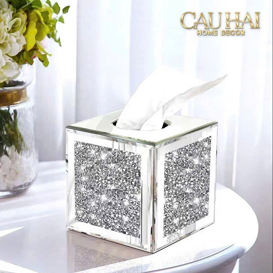 Haute Folie - Hộp Khăn Giấy Vuông Mặt Gương — Starlight Mirrored Tissue Box 14x14-HỘP KHĂN GIẤY-CẬU HAI HOME DECOR