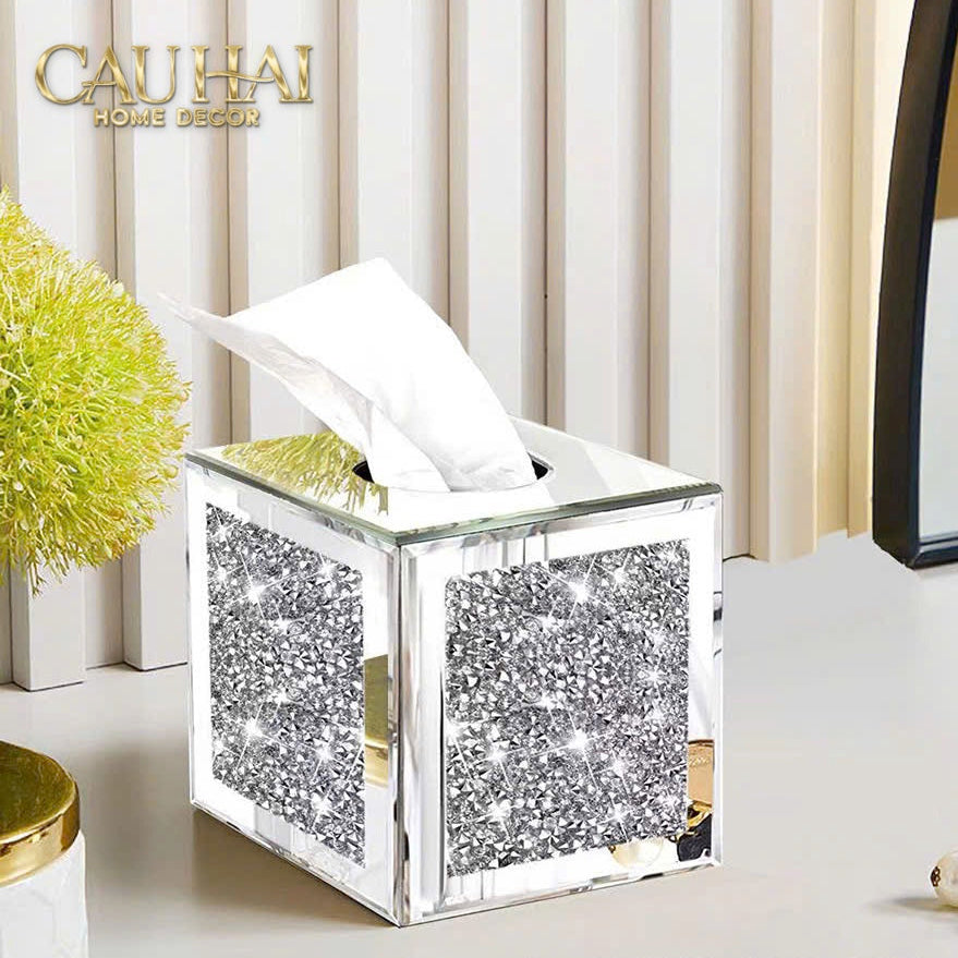 Haute Folie - Hộp Khăn Giấy Vuông Mặt Gương — Starlight Mirrored Tissue Box 14x14-HỘP KHĂN GIẤY-CẬU HAI HOME DECOR
