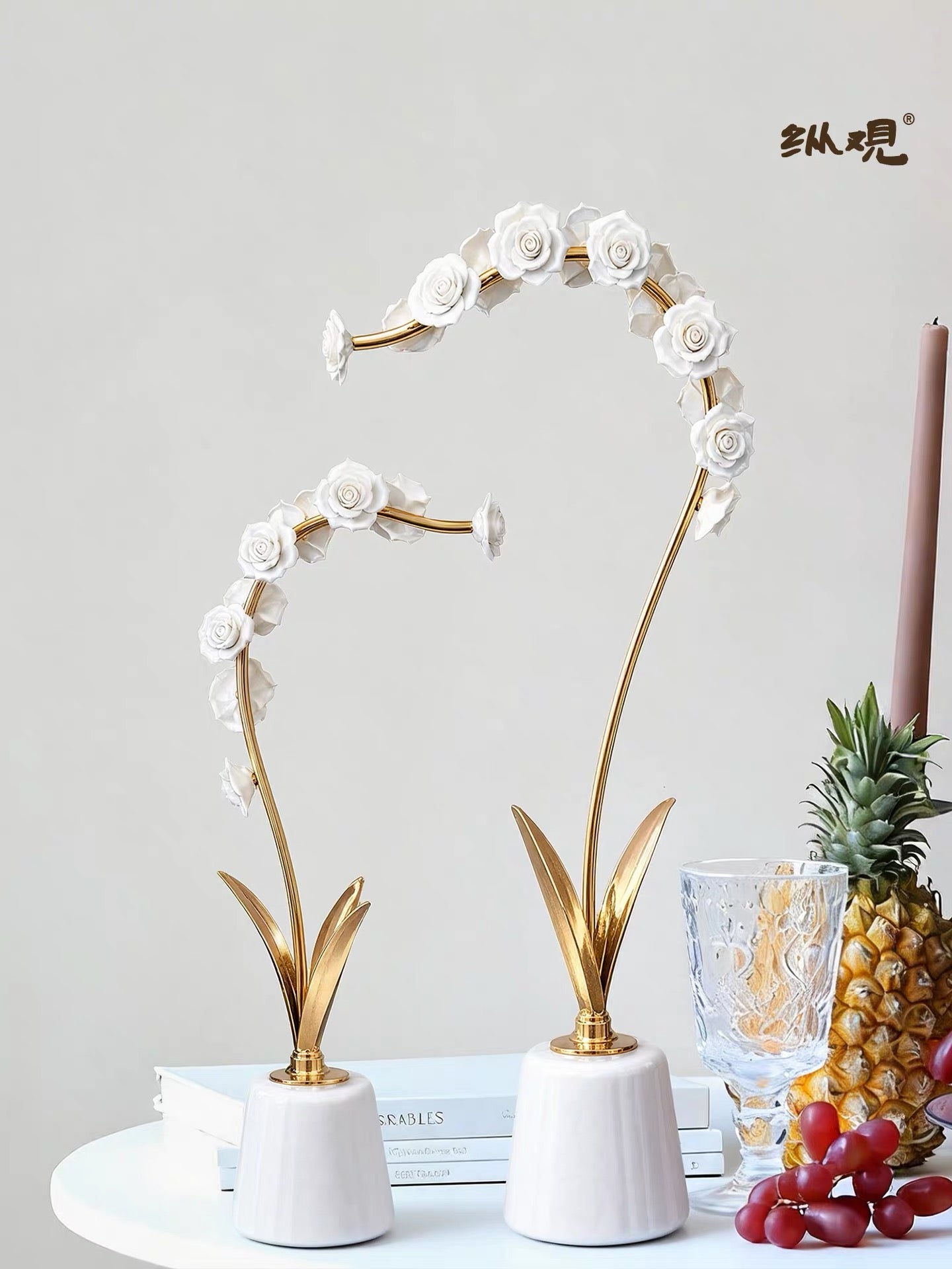 Tượng Hoa Hồng Gốm Étoile ROSÉ H67