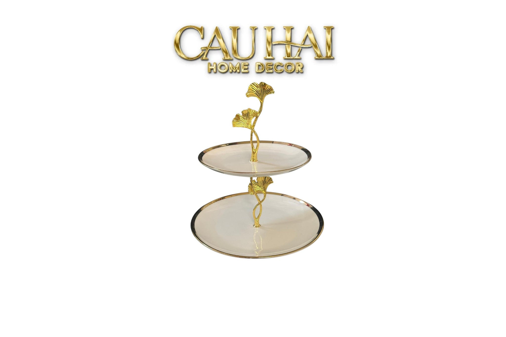 Maison Couture - Dĩa Bánh 2 Tầng Ginkgo Golden Ivoire