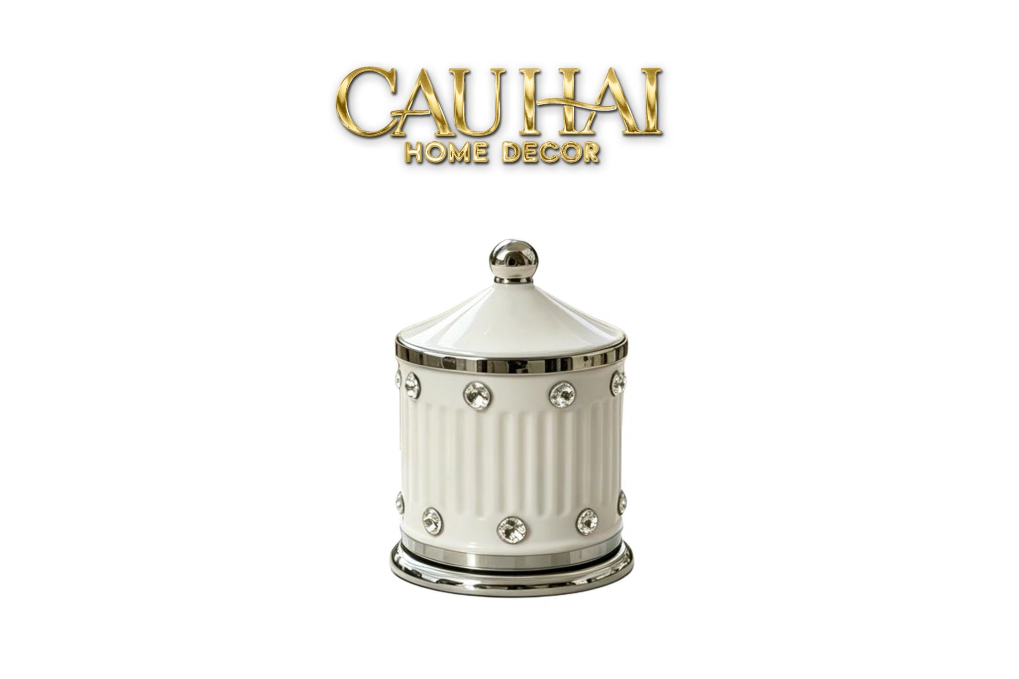 Maison Couture - Lọ Tăm Sứ Đính Đá Bijou Ivoire Argent