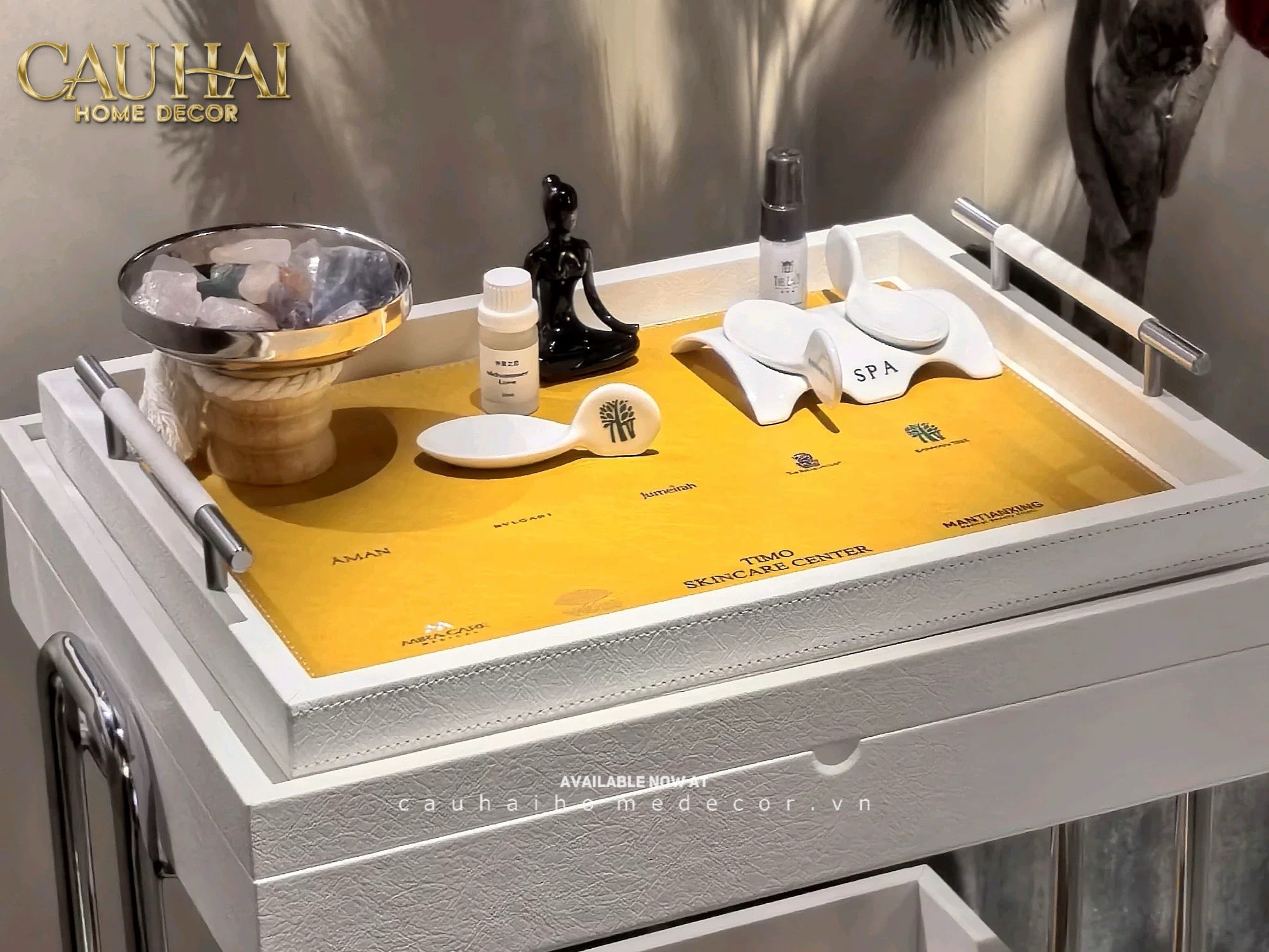Khay Gỗ Chữ Nhật Chanh Vàng Elegance Luxe Leather - Citrus Jaune 32.5x42.5-KHAY TRANG TRÍ-CẬU HAI HOME DECOR