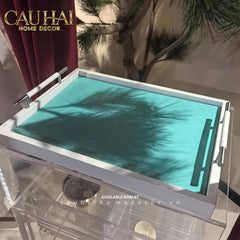 Khay Gỗ Chữ Nhật Xanh Mint Elegance Luxe Leather - Azure Turquoise 32.5x42.5-KHAY TRANG TRÍ-CẬU HAI HOME DECOR