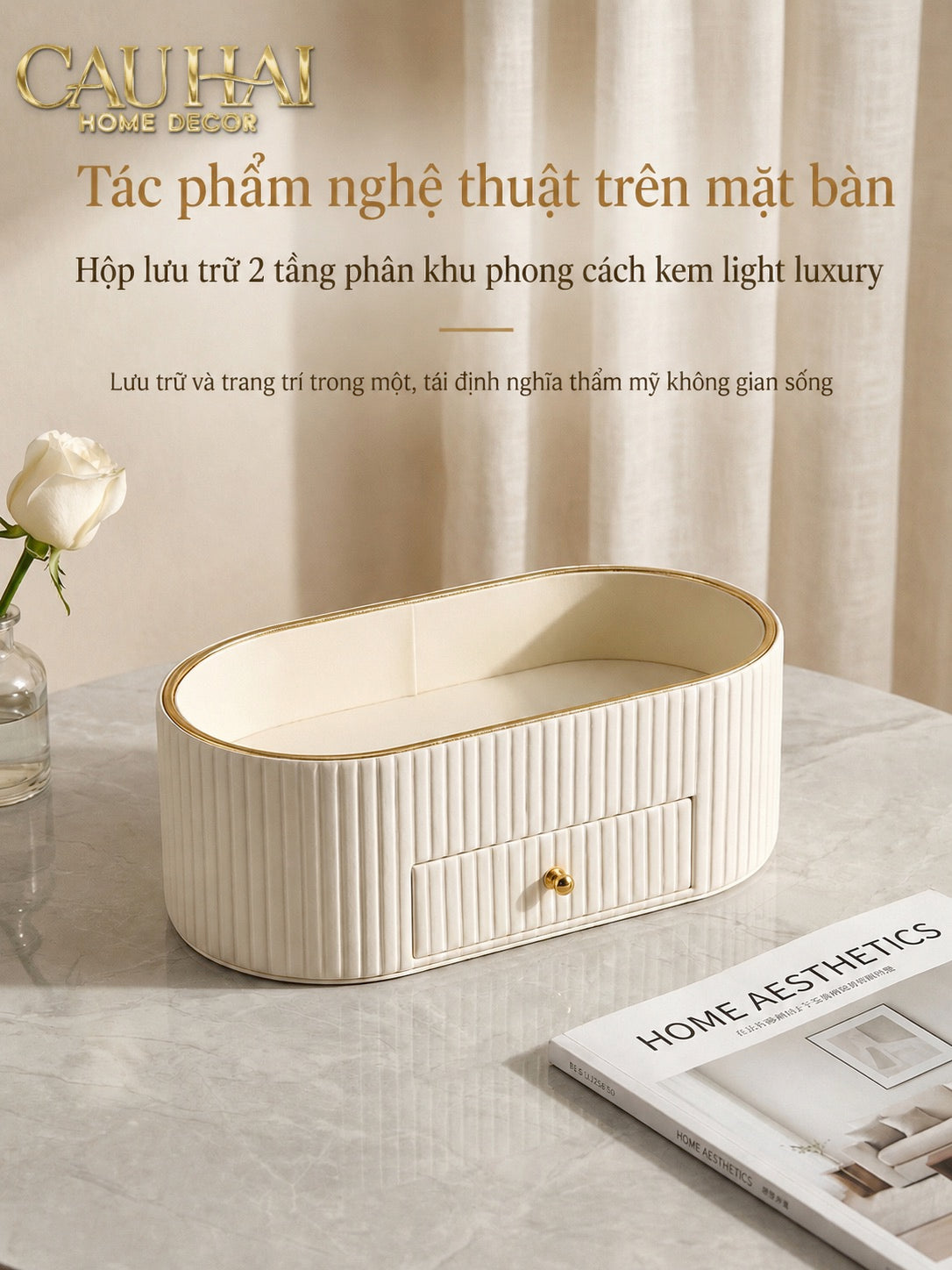 Khay Trang Sức Oval Stag Antler Atelier Cream 28.5x15.3x10-Khay Trang Sức-CẬU HAI HOME DECOR