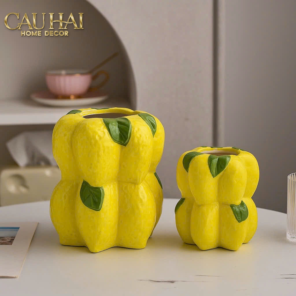 La Sicilia Royale - Set 2 Bình Gốm Sứ Chanh Vàng — Citrine Bloom Ceramic Pair-BÌNH GỐM SỨ-CẬU HAI HOME DECOR