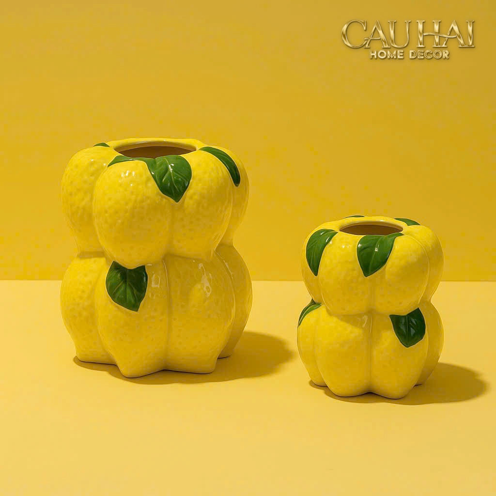 La Sicilia Royale - Set 2 Bình Gốm Sứ Chanh Vàng — Citrine Bloom Ceramic Pair-BÌNH GỐM SỨ-CẬU HAI HOME DECOR