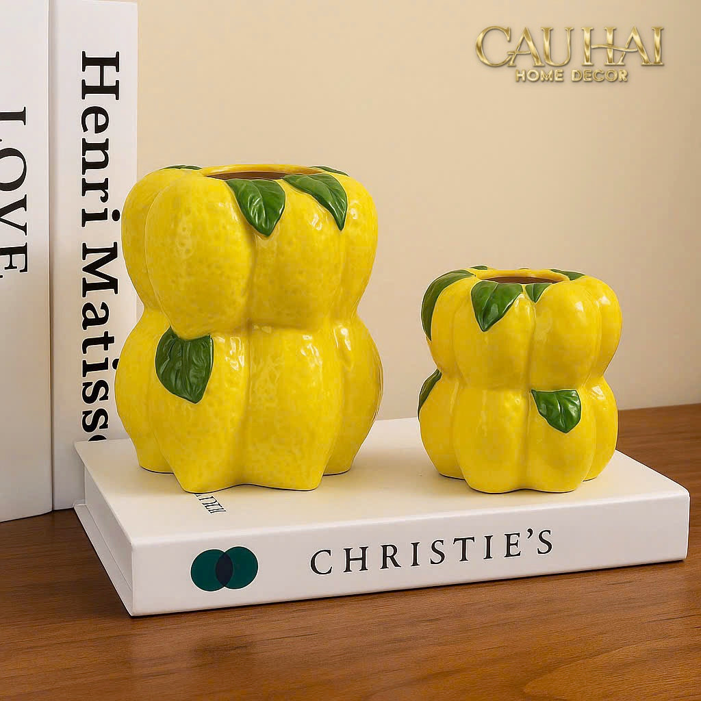 La Sicilia Royale - Set 2 Bình Gốm Sứ Chanh Vàng — Citrine Bloom Ceramic Pair-BÌNH GỐM SỨ-CẬU HAI HOME DECOR