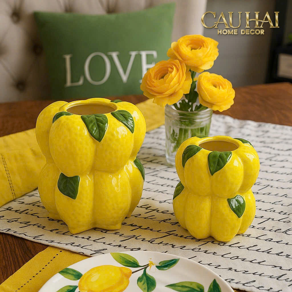 La Sicilia Royale - Set 2 Bình Gốm Sứ Chanh Vàng — Citrine Bloom Ceramic Pair-BÌNH GỐM SỨ-CẬU HAI HOME DECOR