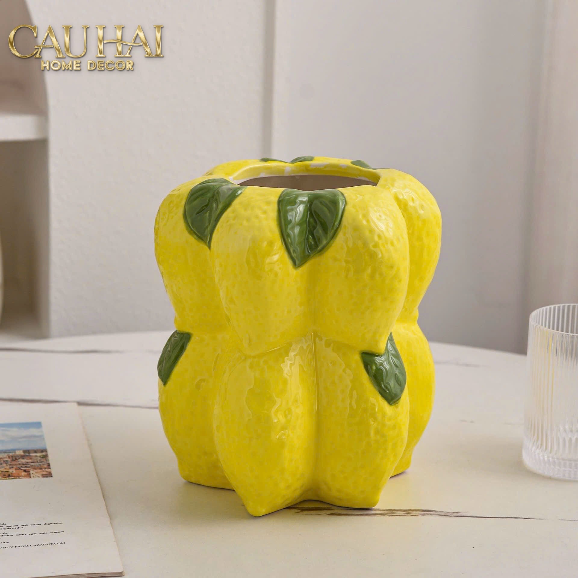 La Sicilia Royale - Set 2 Bình Gốm Sứ Chanh Vàng — Citrine Bloom Ceramic Pair-BÌNH GỐM SỨ-CẬU HAI HOME DECOR