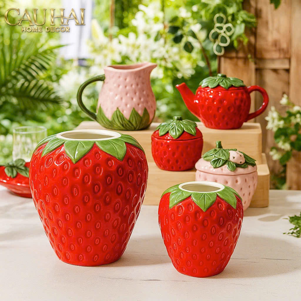 La Sicilia Royale - Set 2 Bình Gốm Sứ Dâu Tây — Fraise Couture Ceramic Pair-BÌNH GỐM SỨ-CẬU HAI HOME DECOR