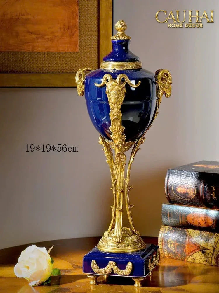Maison Couture - Bình Hoa Imperium Empire Divin Vase - Column Urn Seraphim – Imperial Cobalt H56x22x29-BÌNH HOA-CẬU HAI HOME DECOR