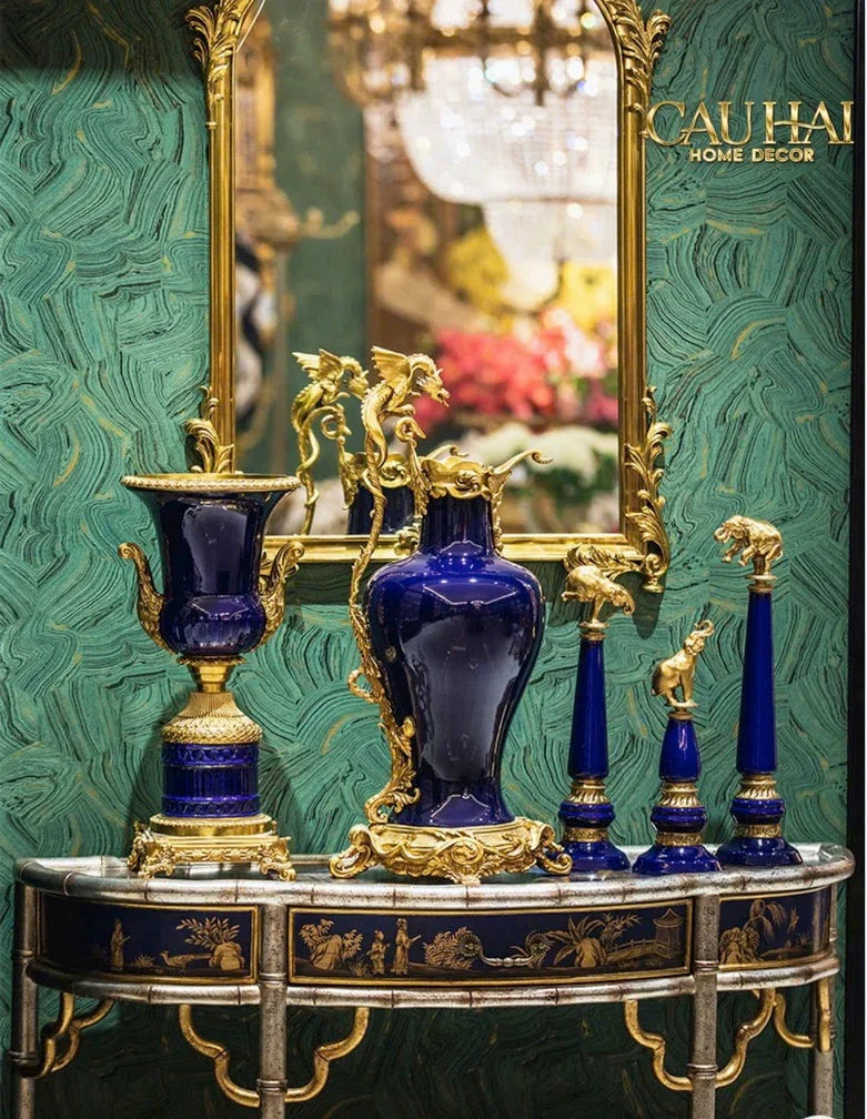 Maison Couture - Bình Hoa Imperium Empire Divin Vase - Column Urn Seraphim – Imperial Cobalt H56x22x29-BÌNH HOA-CẬU HAI HOME DECOR