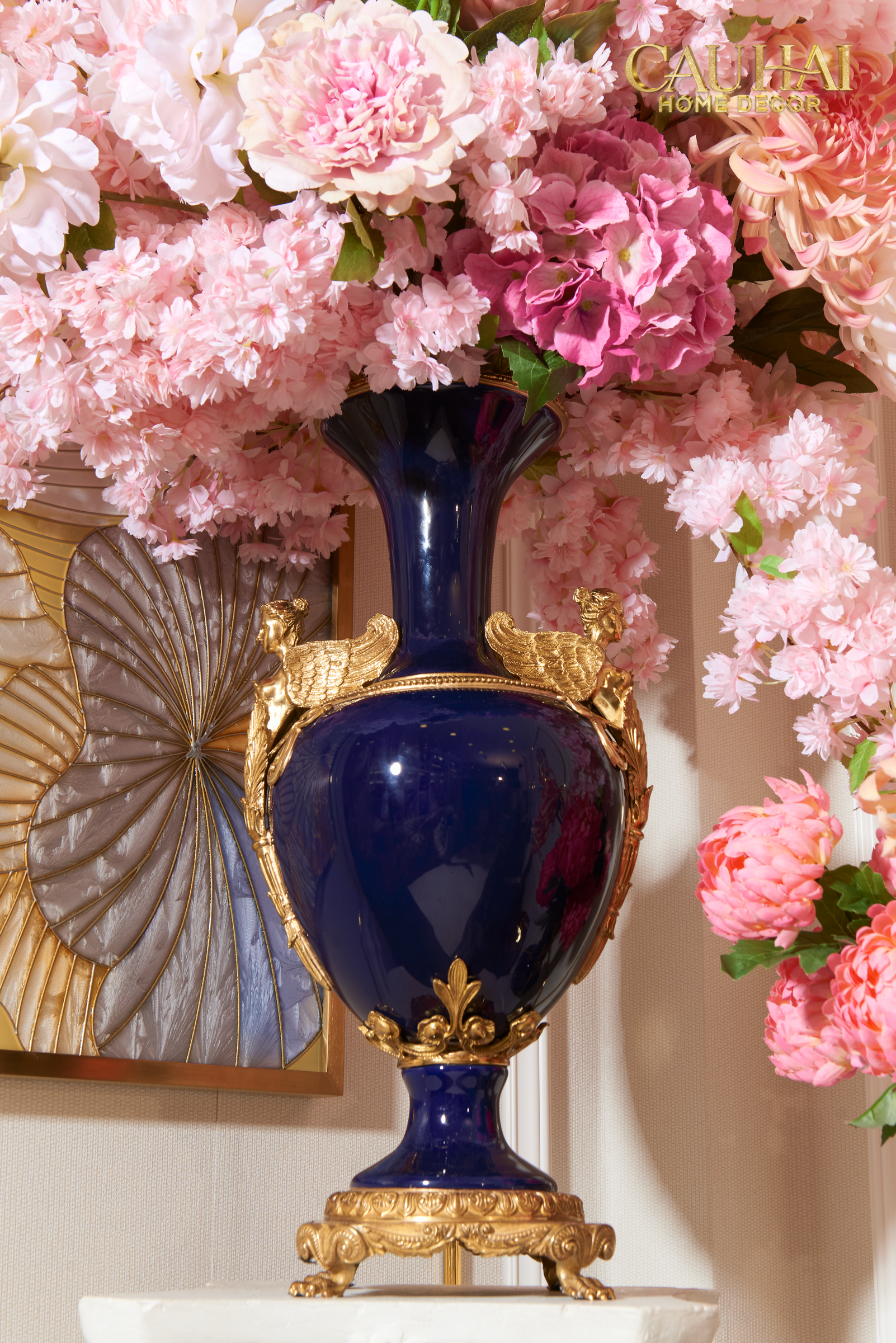 Maison Couture - Bình Hoa Imperium Empire Divin Vase - Column Urn Seraphim – Imperial Cobalt H56x22x29-BÌNH HOA-CẬU HAI HOME DECOR