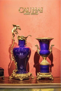 Maison Couture - Bình Hoa Imperium Empire Divin Vase - Column Urn Seraphim – Imperial Cobalt H56x22x29-BÌNH HOA-CẬU HAI HOME DECOR