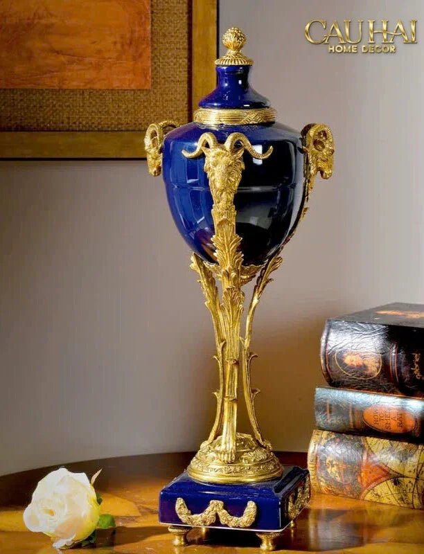 Maison Couture - Bình Hoa Imperium Empire Divin Vase - Column Urn Seraphim – Imperial Cobalt H56x22x29-BÌNH HOA-CẬU HAI HOME DECOR