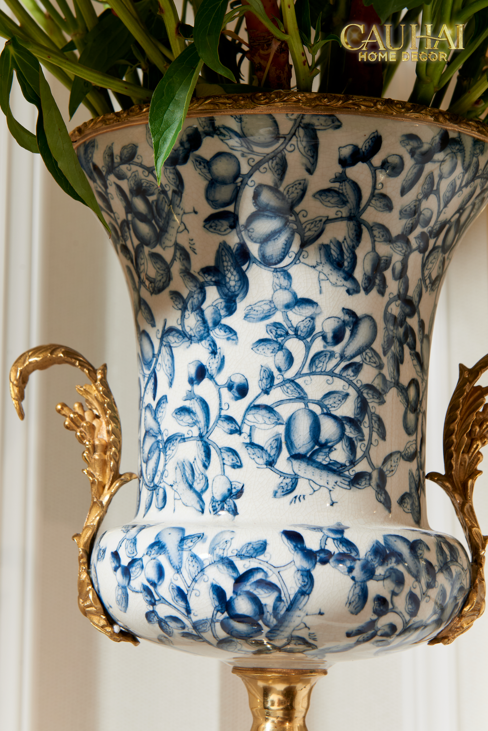 Maison Couture - Bình Hoa Imperium Empire Divine Vase - Indochine Revival Floréal Bleu Urn H40x28x23-BÌNH HOA-CẬU HAI HOME DECOR