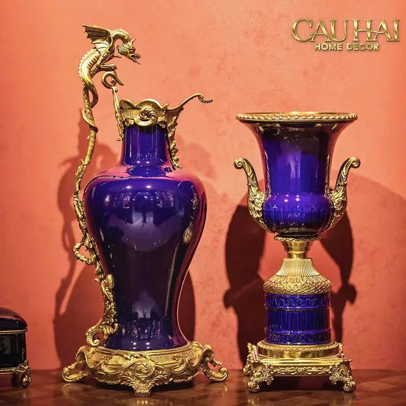 Maison Couture - Bình Hoa Imperium Empire Divine Vase - Laurel Amphora Miniature – Imperial Cobalt 30x21x21-BÌNH HOA-CẬU HAI HOME DECOR