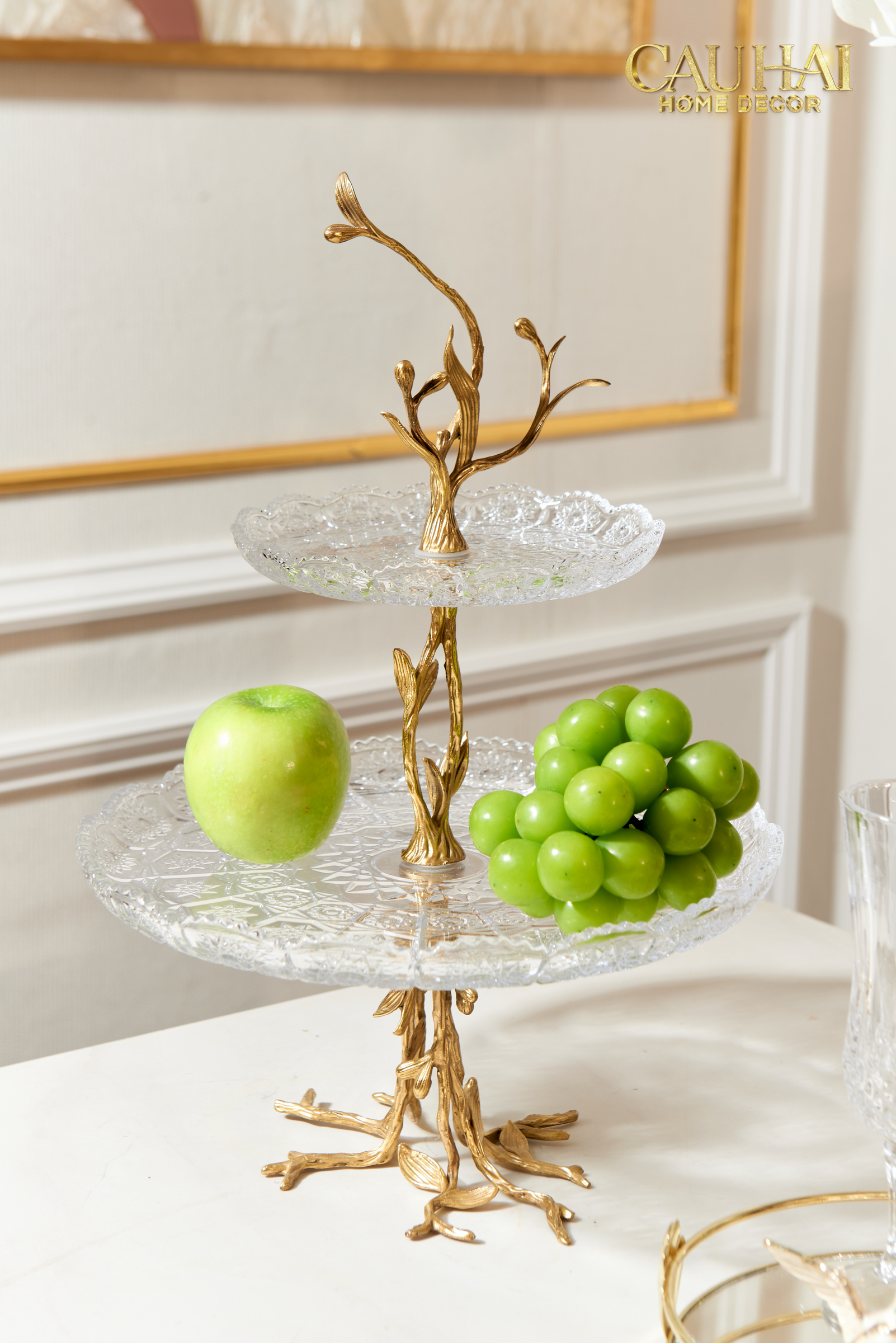 Maison Couture - Đĩa Pha Lê 2 Tầng Thân Cây Đồng Elysian Brasson Branch Indira Atelier 30x42.5-Đĩa Trái Cây-CẬU HAI HOME DECOR
