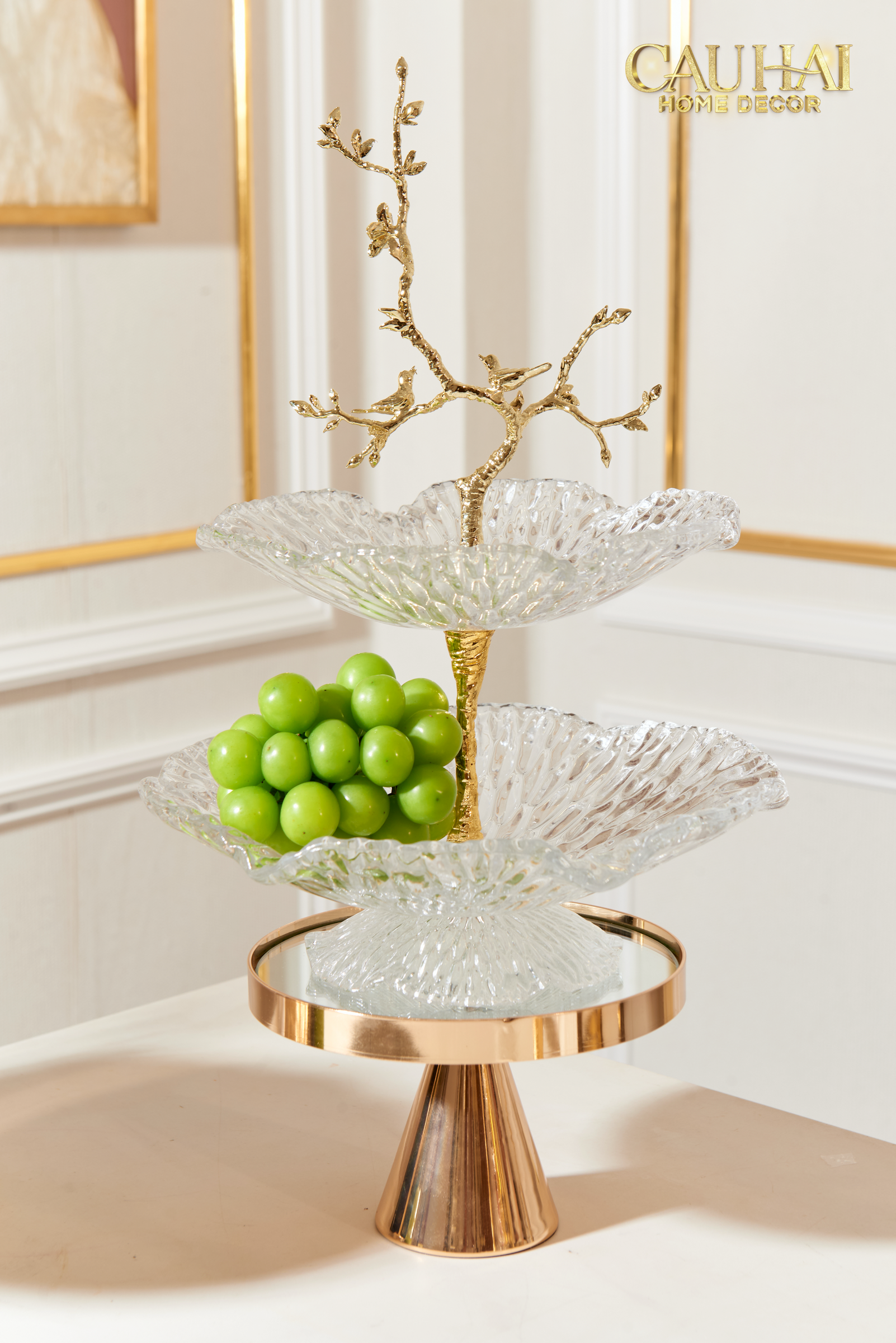 Maison Couture - Đĩa Pha Lê 2 Tầng Thân Cây Đồng Elysian Brasson Branch Indira Atelier 30x42.5-Đĩa Trái Cây-CẬU HAI HOME DECOR