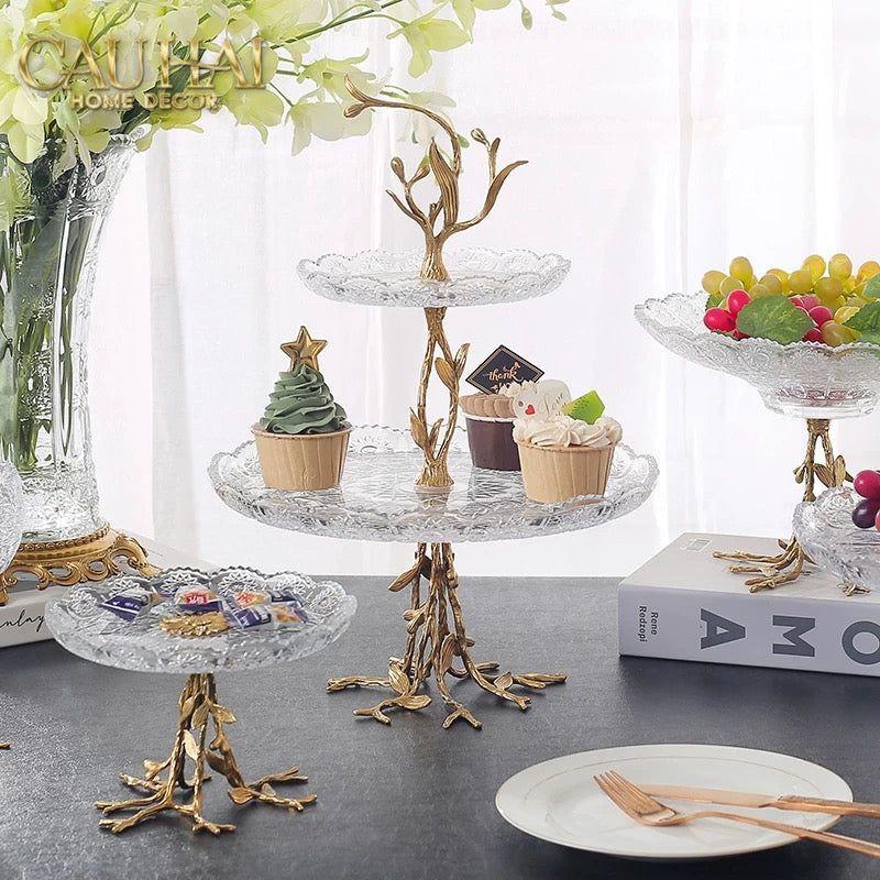 Maison Couture - Đĩa Pha Lê 2 Tầng Thân Cây Đồng Elysian Brasson Branch Indira Atelier 30x42.5-Đĩa Trái Cây-CẬU HAI HOME DECOR