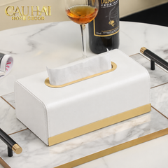 Maison Couture - Hộp Khăn Giấy Royale Blanc Satin Impérial Paon Plumage Tissue Holders-HỘP KHĂN GIẤY-CẬU HAI HOME DECOR