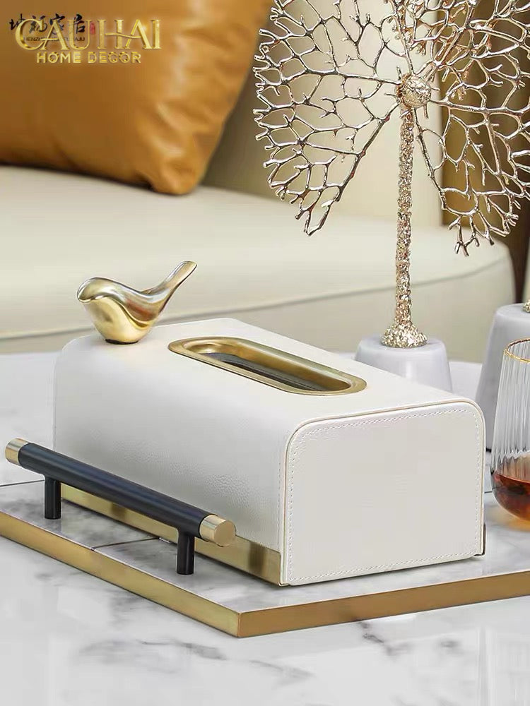 Maison Couture - Hộp Khăn Giấy Royale Blanc Satin Impérial Paon Plumage Tissue Holders-HỘP KHĂN GIẤY-CẬU HAI HOME DECOR