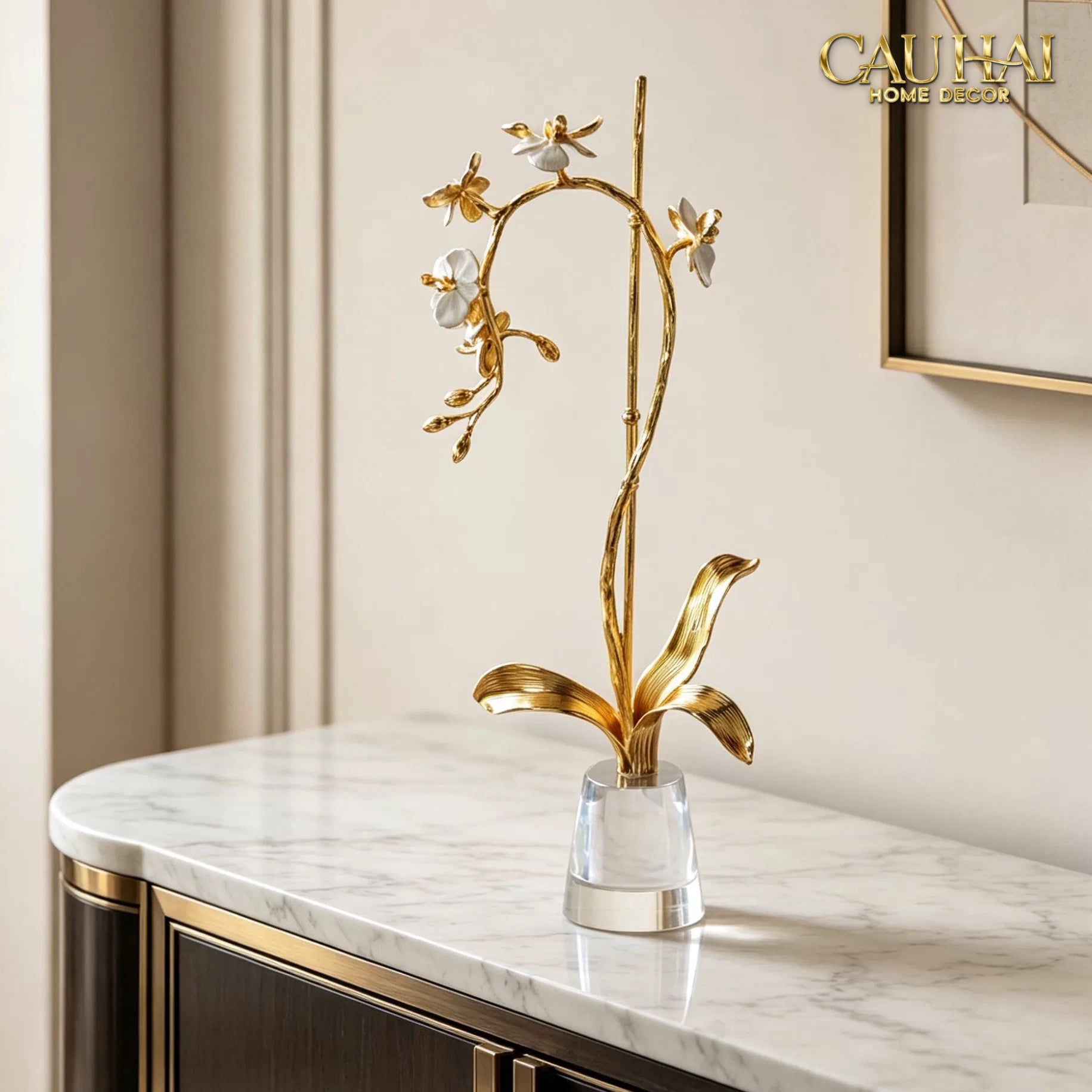 Maison Couture - Set 2 Tượng Kim Điệp Phúc Lâm Haute Orchid Golden Branches H41 / H31-TƯỢNG TRANG TRÍ-CẬU HAI HOME DECOR