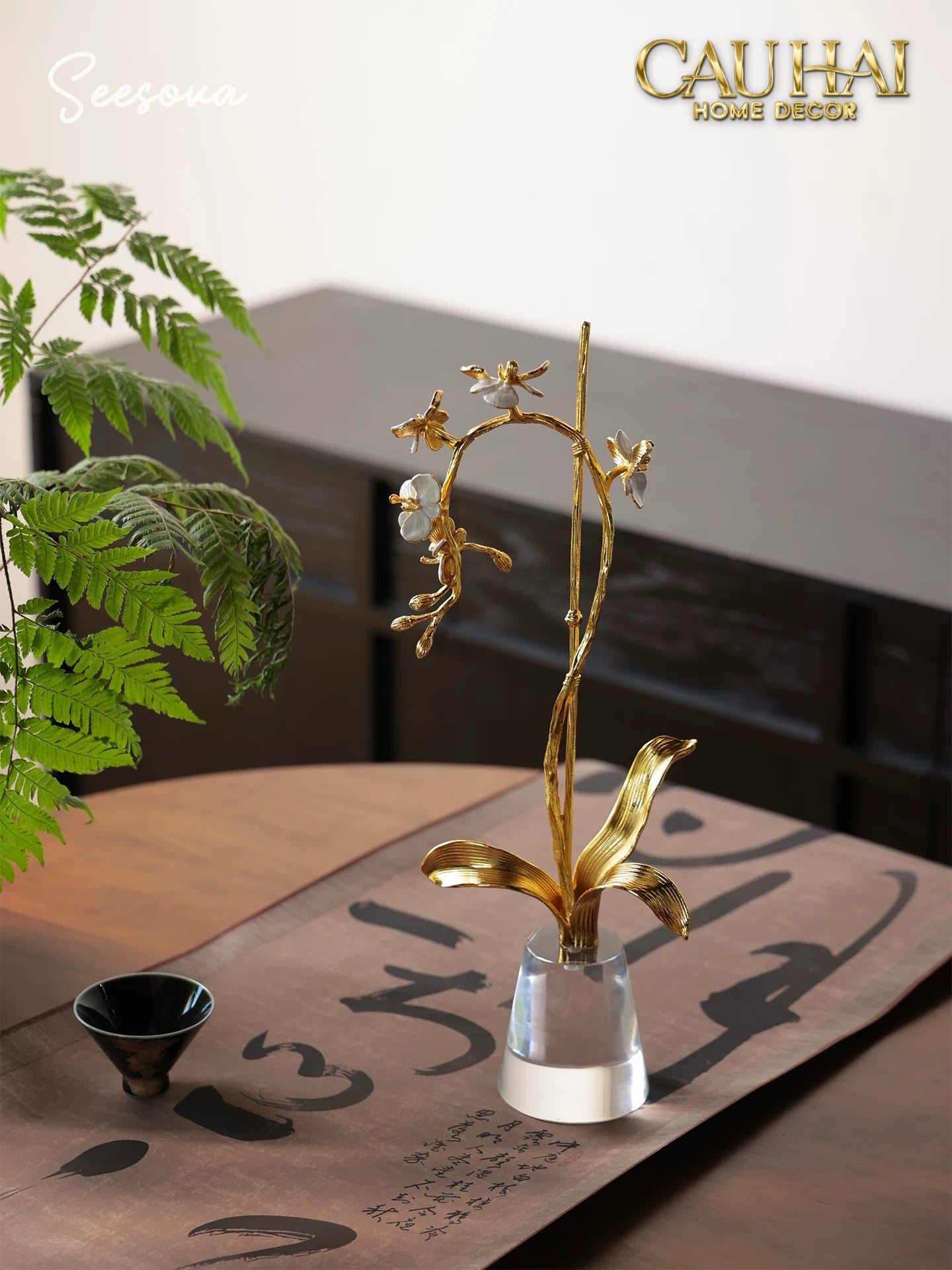 Maison Couture - Set 2 Tượng Kim Điệp Phúc Lâm Haute Orchid Golden Branches H41 / H31-TƯỢNG TRANG TRÍ-CẬU HAI HOME DECOR