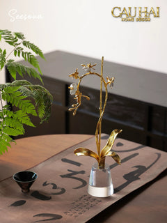 Maison Couture - Set 2 Tượng Kim Điệp Phúc Lâm Haute Orchid Golden Branches H41 / H31-TƯỢNG TRANG TRÍ-CẬU HAI HOME DECOR
