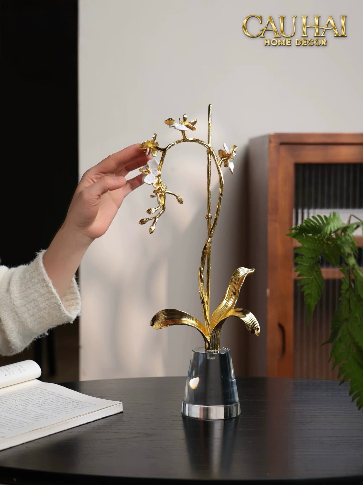 Maison Couture - Set 2 Tượng Kim Điệp Phúc Lâm Haute Orchid Golden Branches H41 / H31-TƯỢNG TRANG TRÍ-CẬU HAI HOME DECOR
