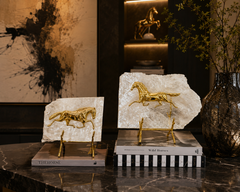 Maison Couture - Set 2 Tượng Ngựa Đồng Đá Thạch Anh Équestre Gilded Hidden Stallion Grande Quartz-TƯỢNG TRANG TRÍ-CẬU HAI HOME DECOR