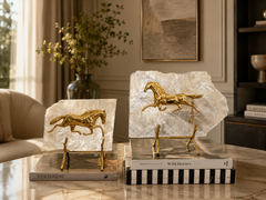 Maison Couture - Set 2 Tượng Ngựa Đồng Đá Thạch Anh Équestre Gilded Hidden Stallion Grande Quartz-TƯỢNG TRANG TRÍ-CẬU HAI HOME DECOR