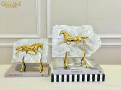 Maison Couture - Set 2 Tượng Ngựa Đồng Đá Thạch Anh Équestre Gilded Hidden Stallion Grande Quartz-TƯỢNG TRANG TRÍ-CẬU HAI HOME DECOR